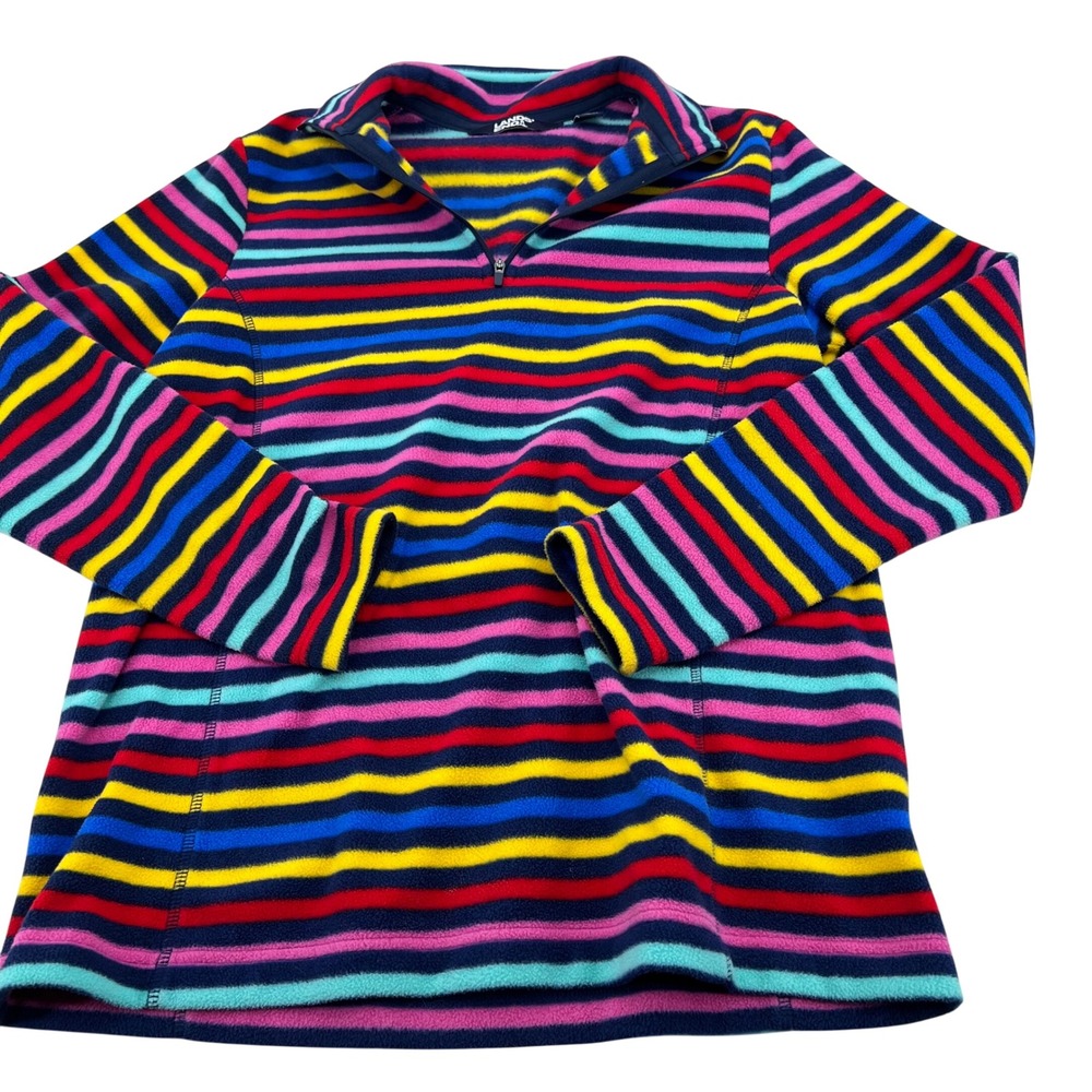 Lands‎ End Womens Fleece Rainbow Striped 1/4 Zip Pullover Sweatshirt Size Small